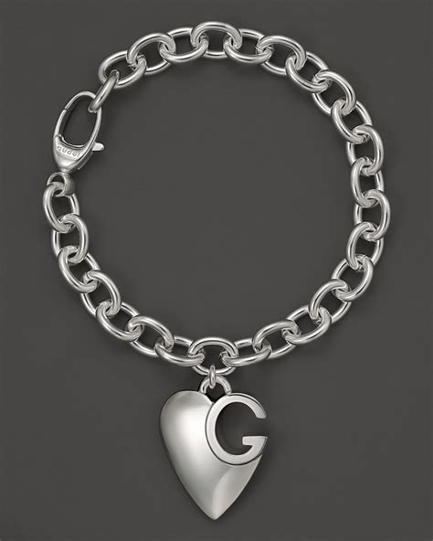 gucci charm bracelet silver|Gucci sterling silver heart bracelet.